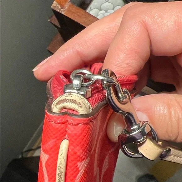 Coach Red & Light Pink Signature Wristlet - Picture 10 of 11